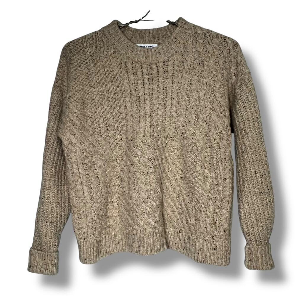 Old Navy Size XXS Heather Tan Cable Knit Fisherman Sweater Soft Cotton Blend